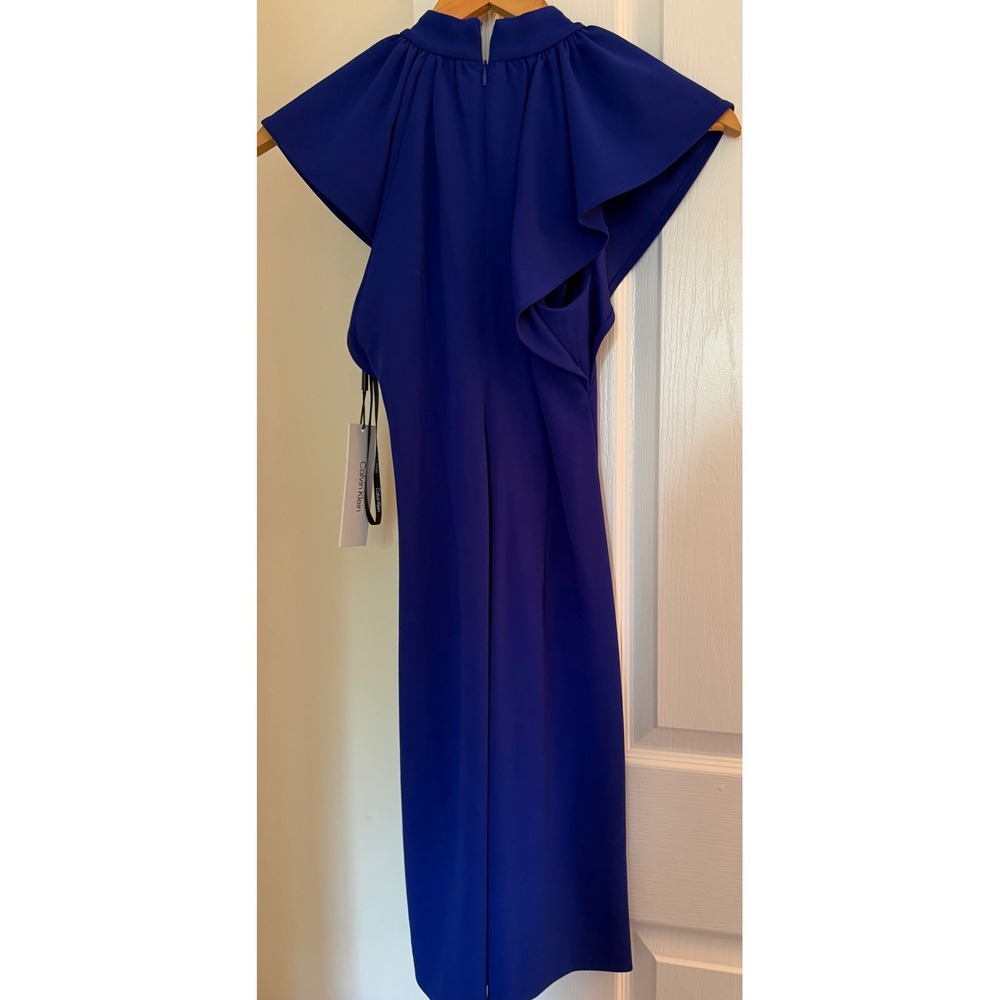 Calvin Klein Women Ultramarine Blue Ruffle Mock Neck Sheath Dress CD3C1F4D 4